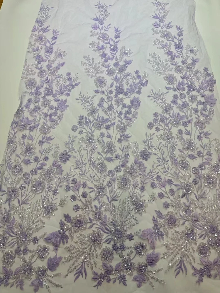 Beauty Exquisite Design Top Quality Handmade 3D Embroidery Beads Net Lace With Ivory Sequins  For Party Evening Dresses