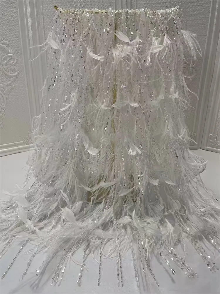 Hot Popular 2022 Top Quality Lace 5 Yards Handmade Advanced Embroidery Sequins Net Feather  For Party Evening Dresses