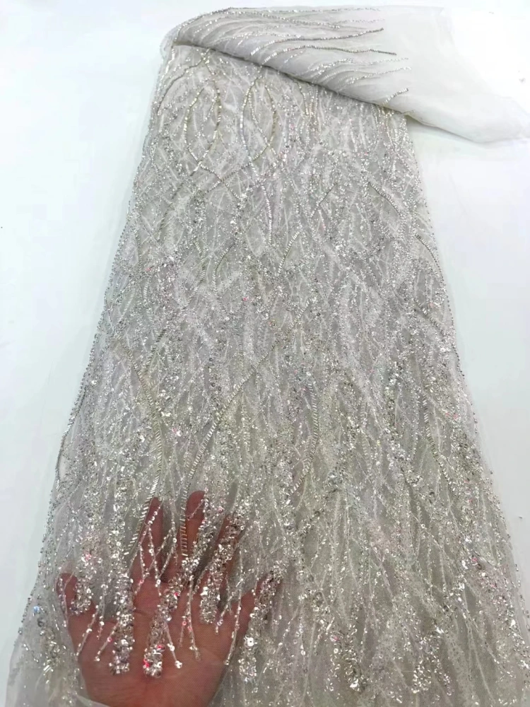 5Y Hot Sale Fashion Design Africa  High Quality  Embroidery Beads Net Lace Sequins In Multi Colors  For Wedding or Party Dress
