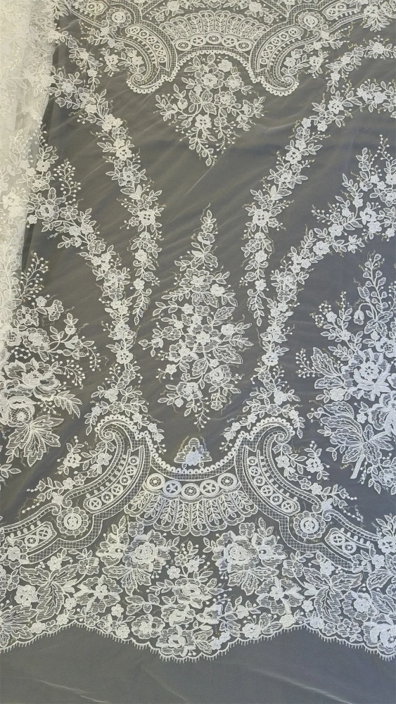 2024 Pretty Nice Nigeria White Super Top Quality Handmade Embrordered Net Lace With Ivory Beaded Sequins For Party Wedding Dress