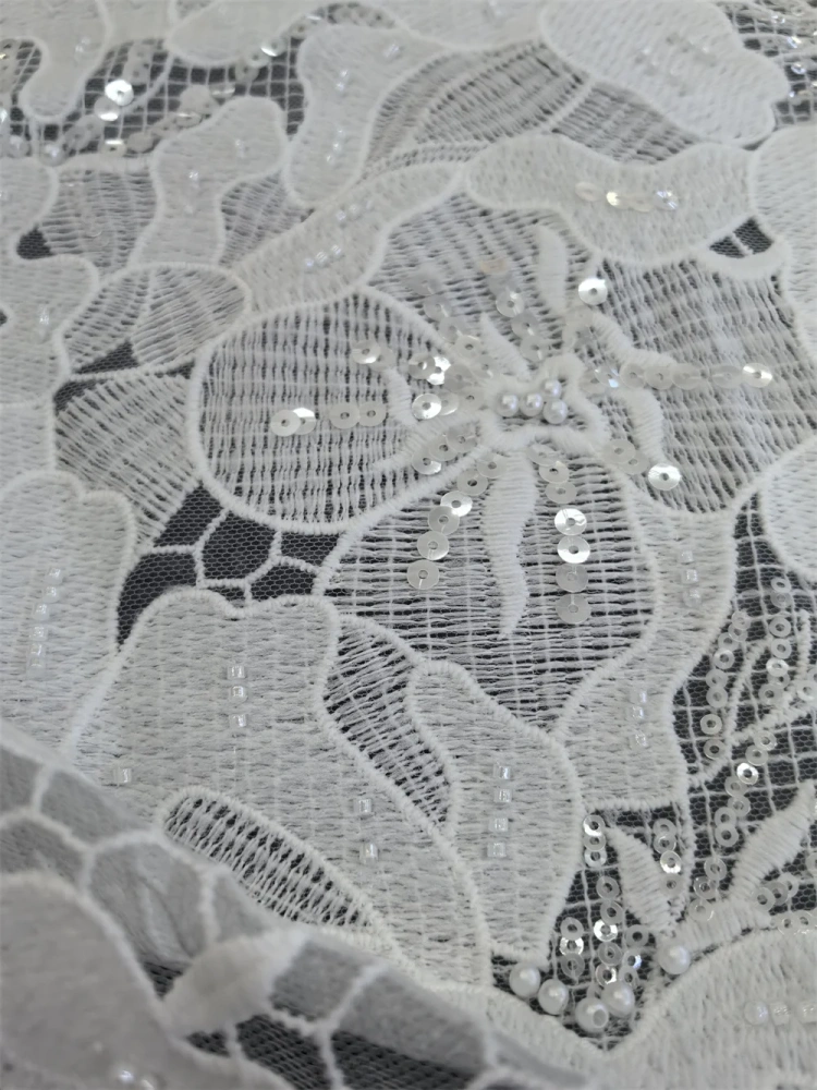 High End Fabric 2026 Top Quality 5 Yards Handmade  Embroidery Net Lace Beads With Sequins For Party Evening Dresses