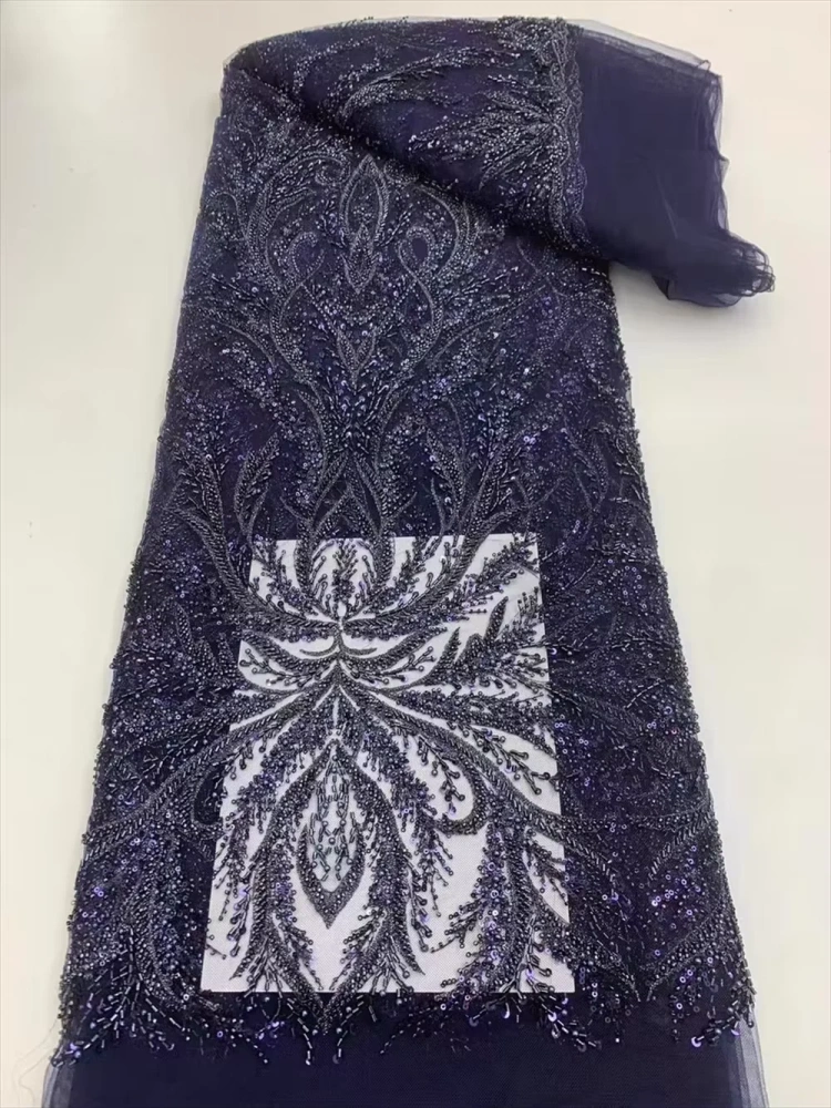 Top Quality African Fabric Woman 2024 Brode Lace Handmade Embroidery Beads Net Lace With Sequin For Party Evening Dress