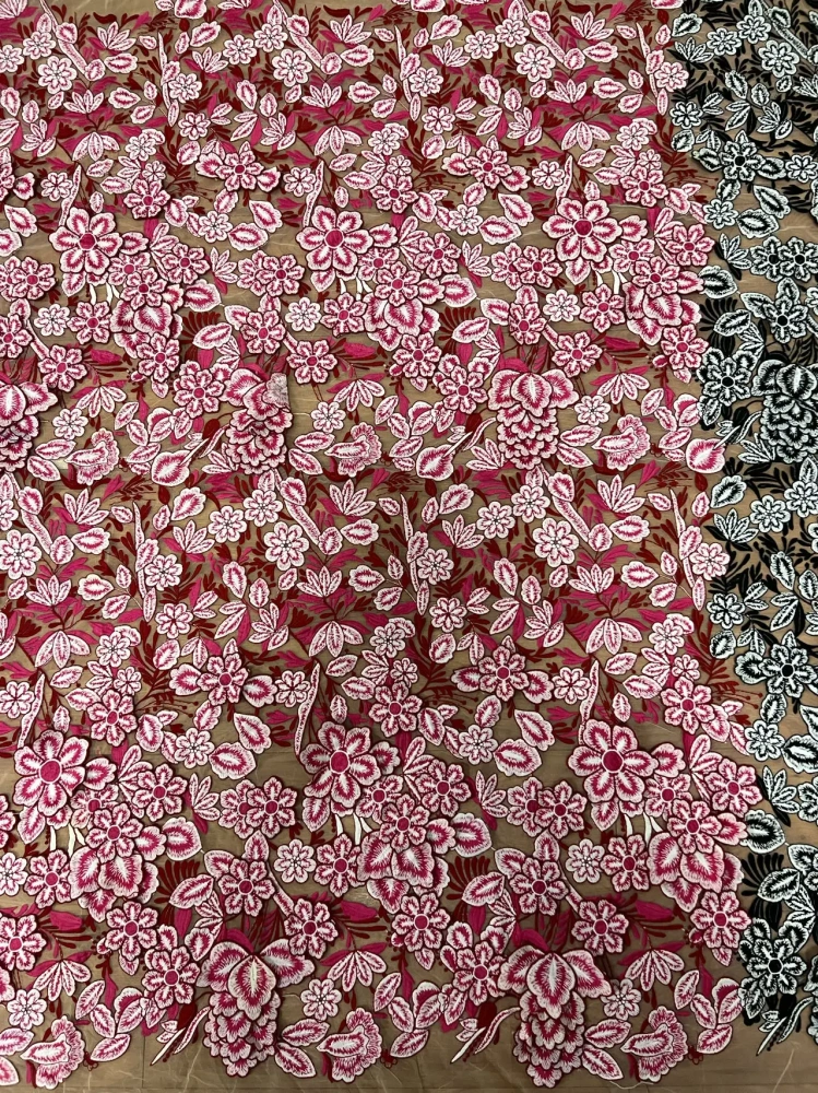 New  Arrival  5Y French Popular Unique Design 3D Embroidery Net Lace Super Top Quality Fabric For Party Evening Dress