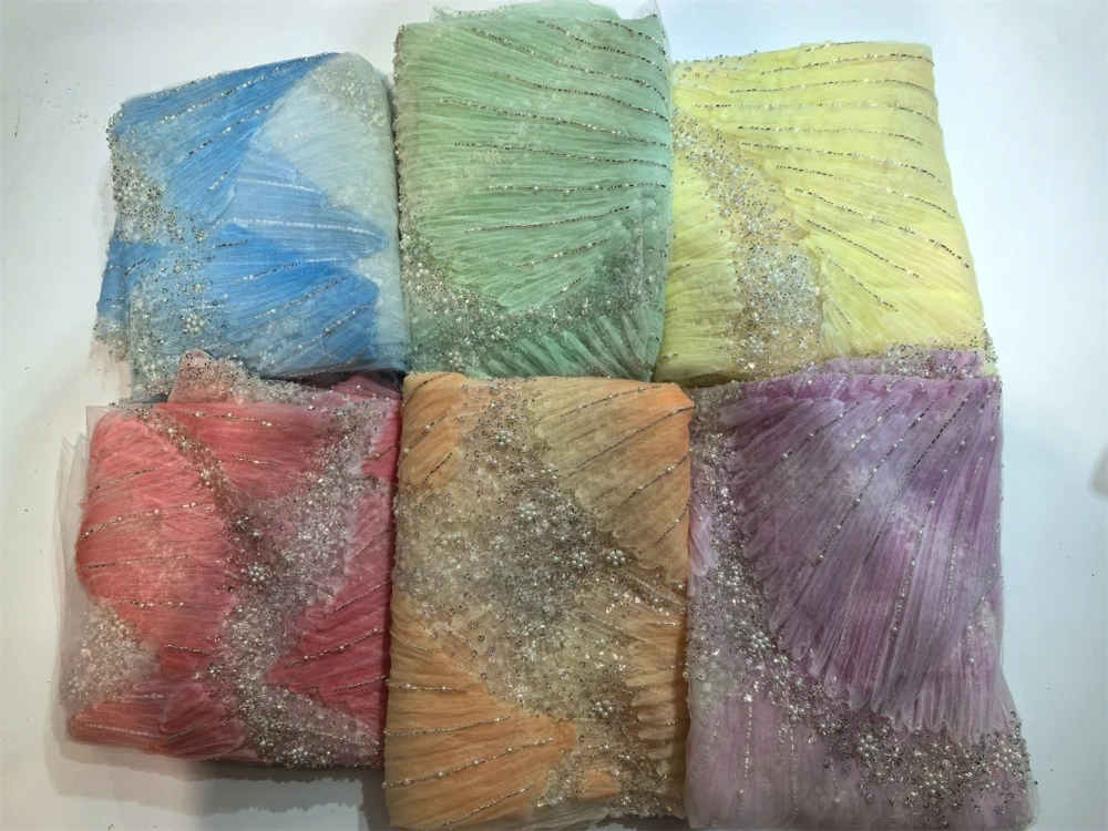 Amazing Gradient Color Mermaid Skirt Design Africa Top Quality 3D Embroider Beads Net Lace Sequins For Women Evening Dresses
