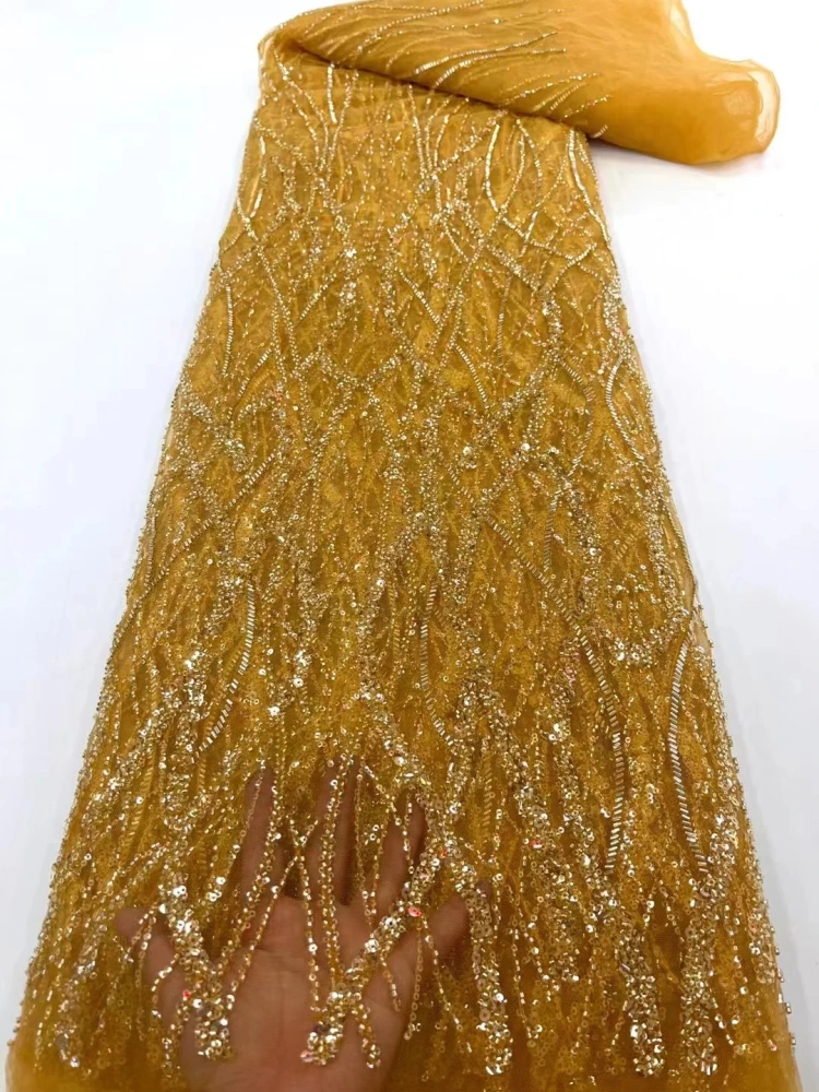 5Y Hot Sale Fashion Design Africa  High Quality  Embroidery Beads Net Lace Sequins In Multi Colors  For Wedding or Party Dress