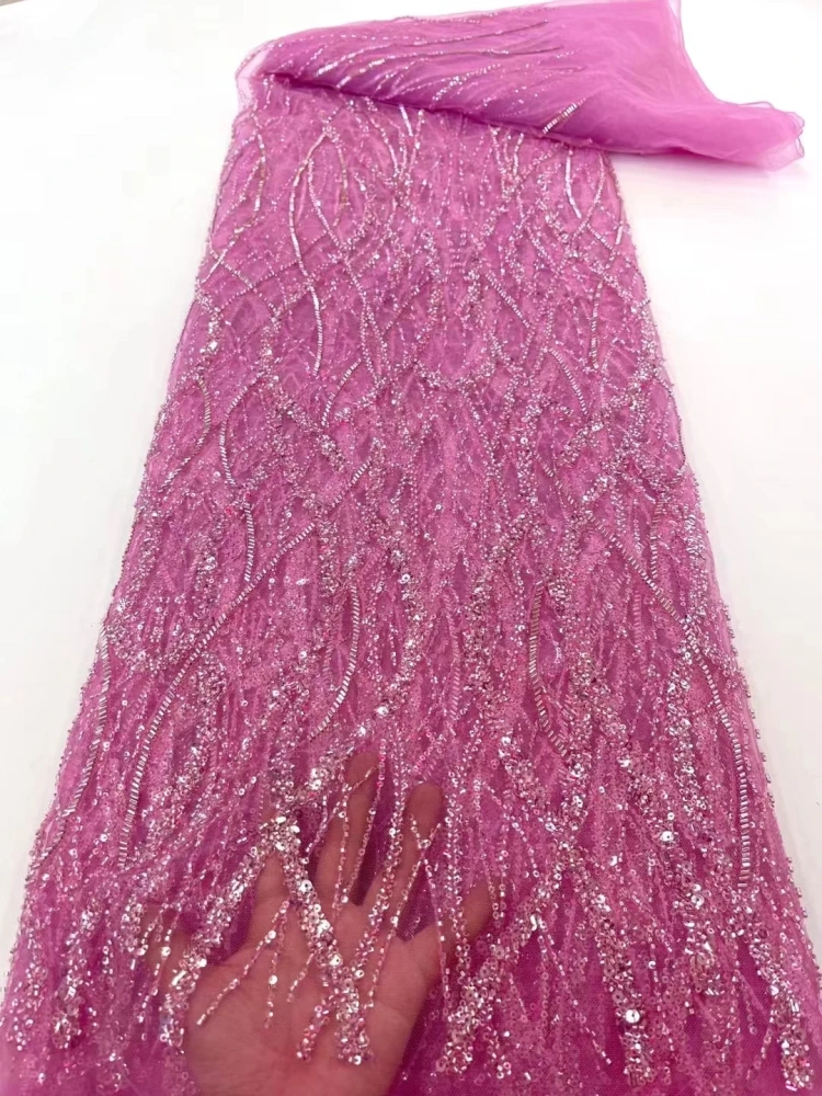 5Y Hot Sale Fashion Design Africa  High Quality  Embroidery Beads Net Lace Sequins In Multi Colors  For Wedding or Party Dress