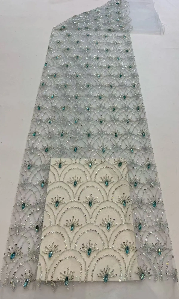 High-Quality Rhinestone Net Lace with Mermaid Scale Design Beads Sequins for Party Wedding Dresses Fashionable New Arrival