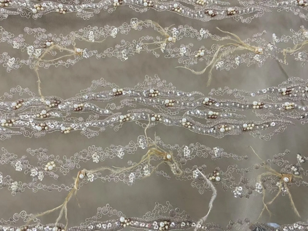 High-end Attractive Exquisite New Fashion Design Fabric Handmade Embroidery Net Lace Beads For Making Women Wedding  Dress
