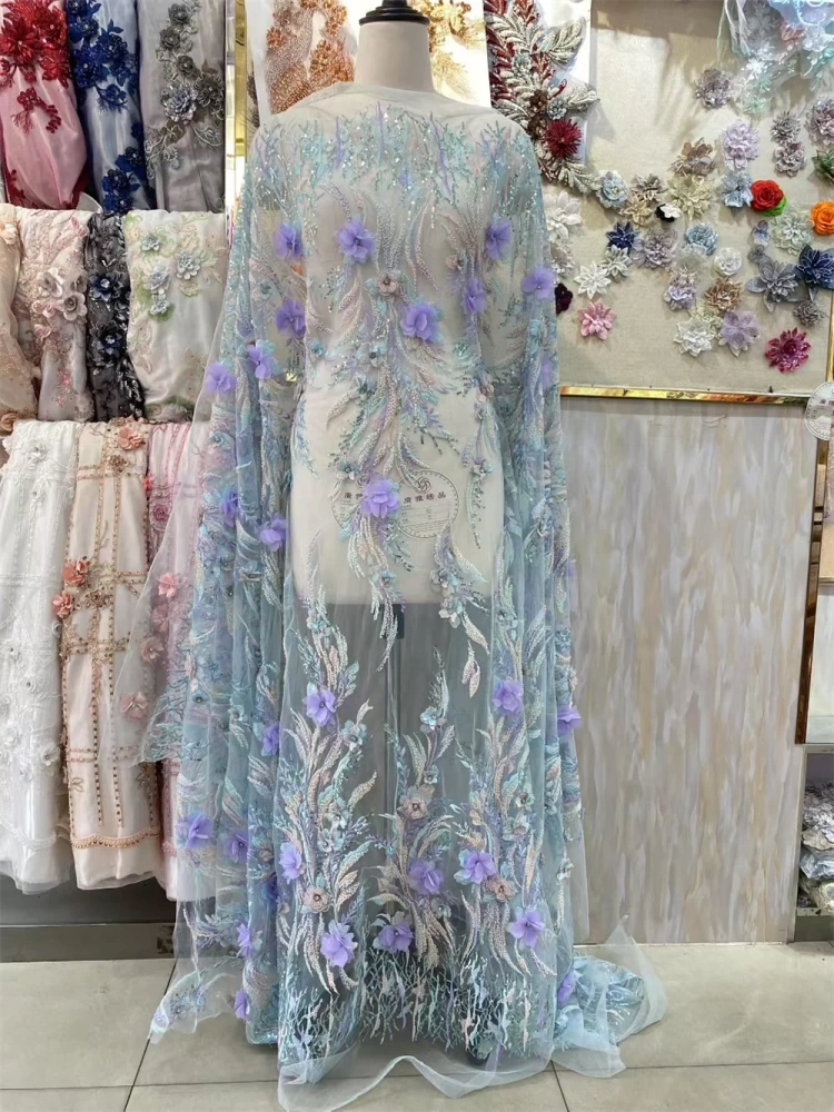 High-end Exquisite Luxury New Fashion Design Fabric Handmade 3D Embroidery Net Lace Beads For Making Women Wedding  Dress