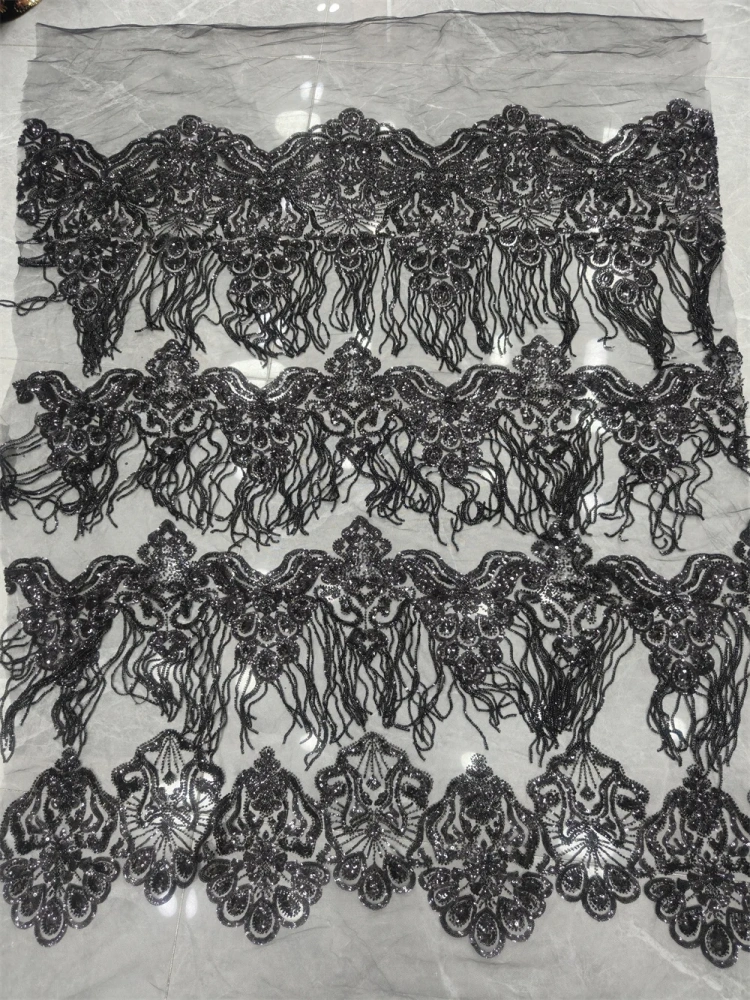 Exquisite Noble Tassel Attractive New Fashion Design Fabric Handmade Embroidery Net Lace Beads For Making Women Wedding  Dress