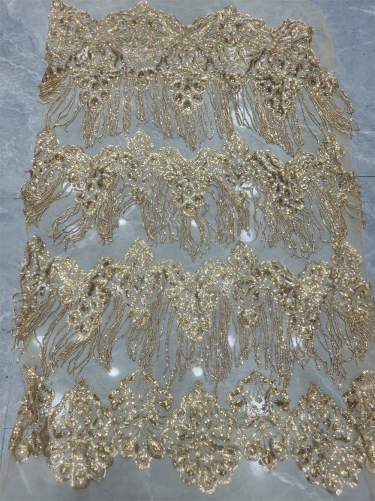 Exquisite Noble Tassel Attractive New Fashion Design Fabric Handmade Embroidery Net Lace Beads For Making Women Wedding  Dress