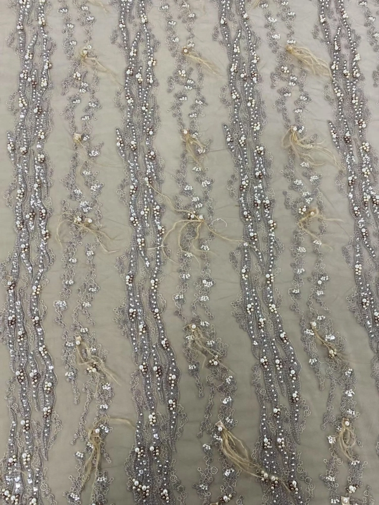 High-end Attractive Exquisite New Fashion Design Fabric Handmade Embroidery Net Lace Beads For Making Women Wedding  Dress