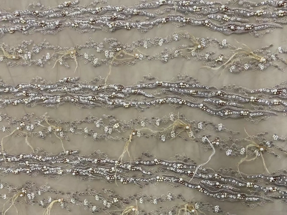 High-end Attractive Exquisite New Fashion Design Fabric Handmade Embroidery Net Lace Beads For Making Women Wedding  Dress