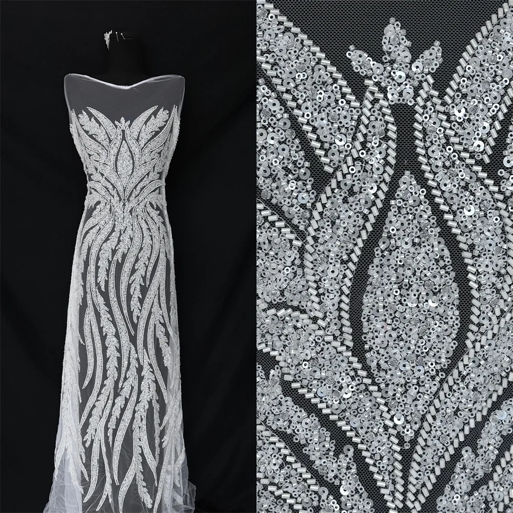 High-end Exquisite Heavy Lndustry New Fashion Design Fabric Handmade Embroidery Net Lace Beads For Making Women Wedding  Dress
