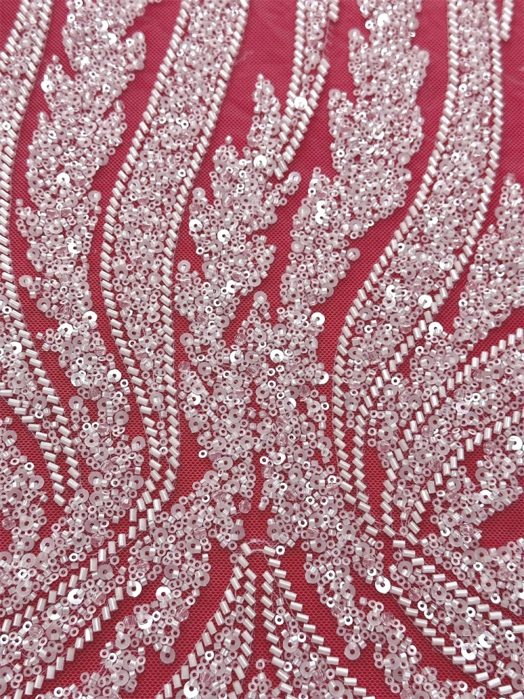 High-end Exquisite Heavy Lndustry New Fashion Design Fabric Handmade Embroidery Net Lace Beads For Making Women Wedding  Dress