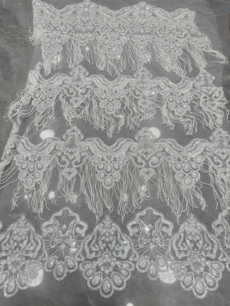 Exquisite Noble Tassel Attractive New Fashion Design Fabric Handmade Embroidery Net Lace Beads For Making Women Wedding  Dress