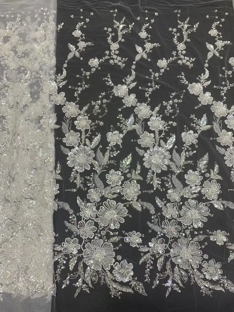 Luxury Noble Exquisite High-end New Fashion Design Fabric Handmade Embroidery Net Lace Beads For Making Women Wedding  Dress