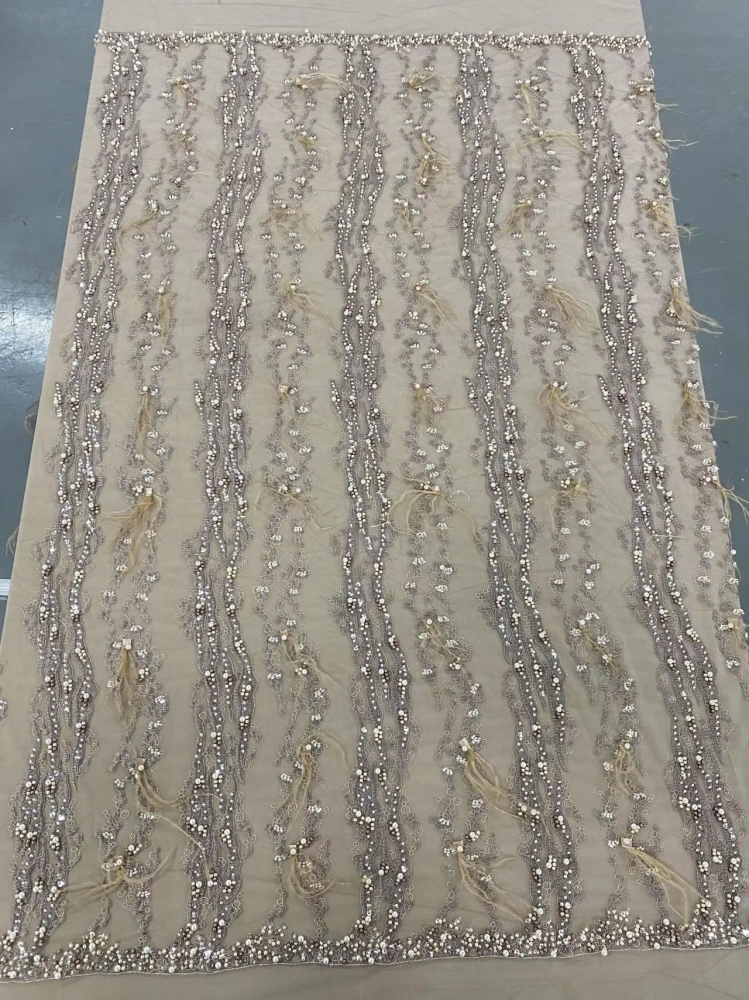High-end Attractive Exquisite New Fashion Design Fabric Handmade Embroidery Net Lace Beads For Making Women Wedding  Dress