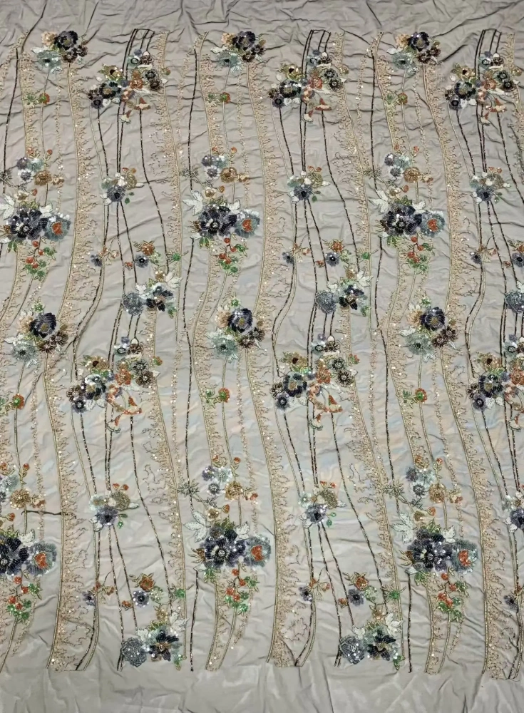 High-end Unique Dignified Noble New Fashion Design Fabric Handmade Embroidery Net Lace Beads For Making Women Wedding  Dress