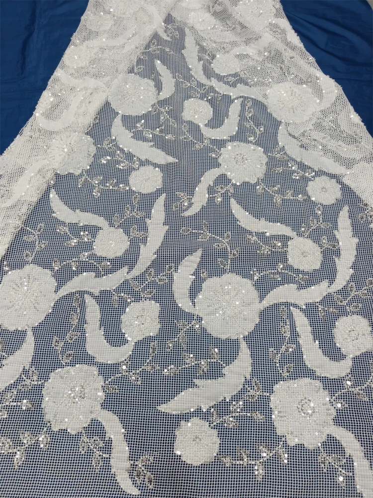 Luxury Elegance Dignified Noble New Fashion Design Fabric Handmade Embroidery Net Lace Beads For Making Women Wedding  Dress