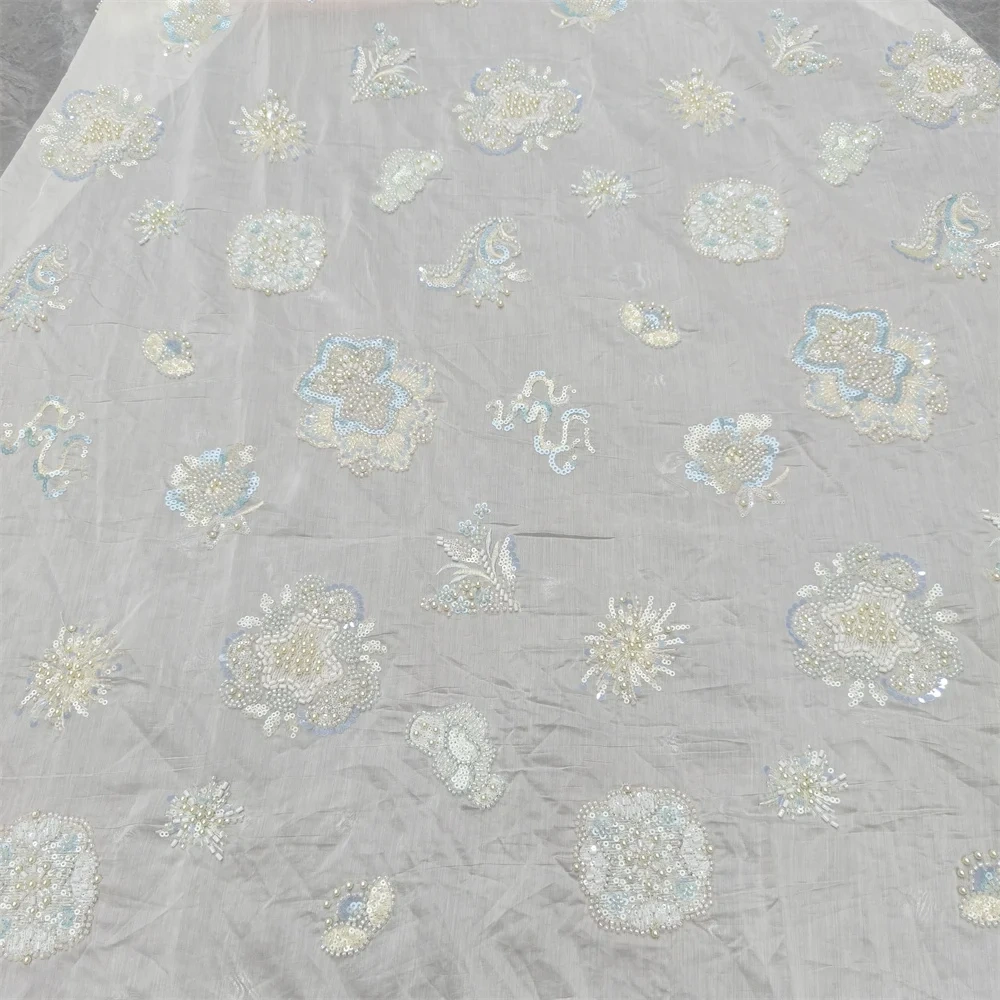 Exquisite Unique Charm Attractive New Fashion Design Fabric Handmade Embroidery Net Lace Beads For Making Women Wedding  Dress