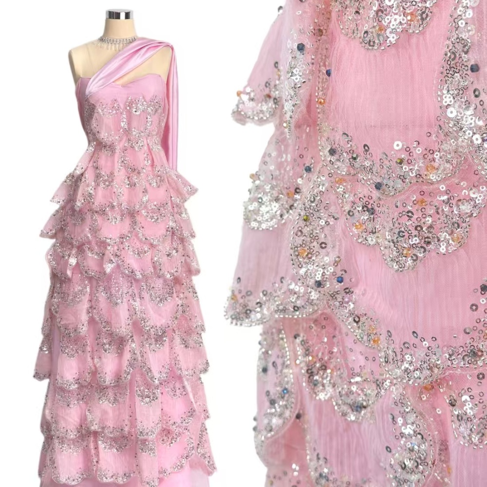 Luxury Noble Exquisite High-end New Fashion Design Fabric Handmade Embroidery Net Lace Beads For Making Women Wedding  Dress