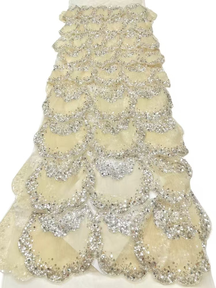Luxury Noble Exquisite High-end New Fashion Design Fabric Handmade Embroidery Net Lace Beads For Making Women Wedding  Dress