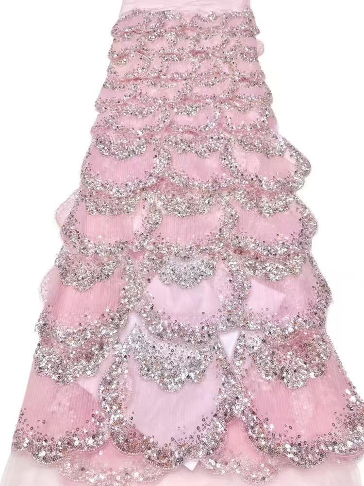 Luxury Noble Exquisite High-end New Fashion Design Fabric Handmade Embroidery Net Lace Beads For Making Women Wedding  Dress