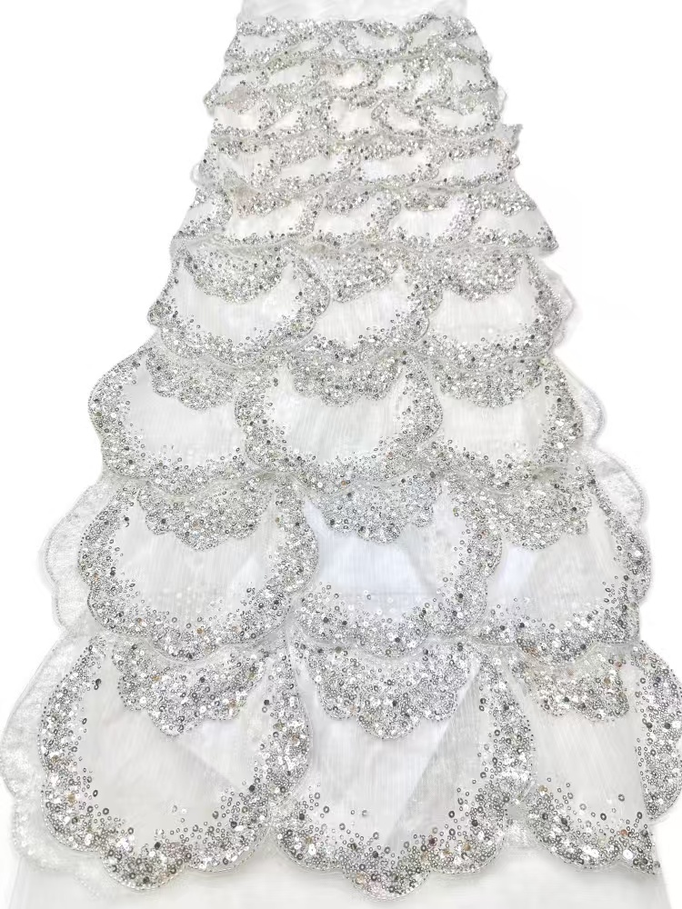 Luxury Noble Exquisite High-end New Fashion Design Fabric Handmade Embroidery Net Lace Beads For Making Women Wedding  Dress