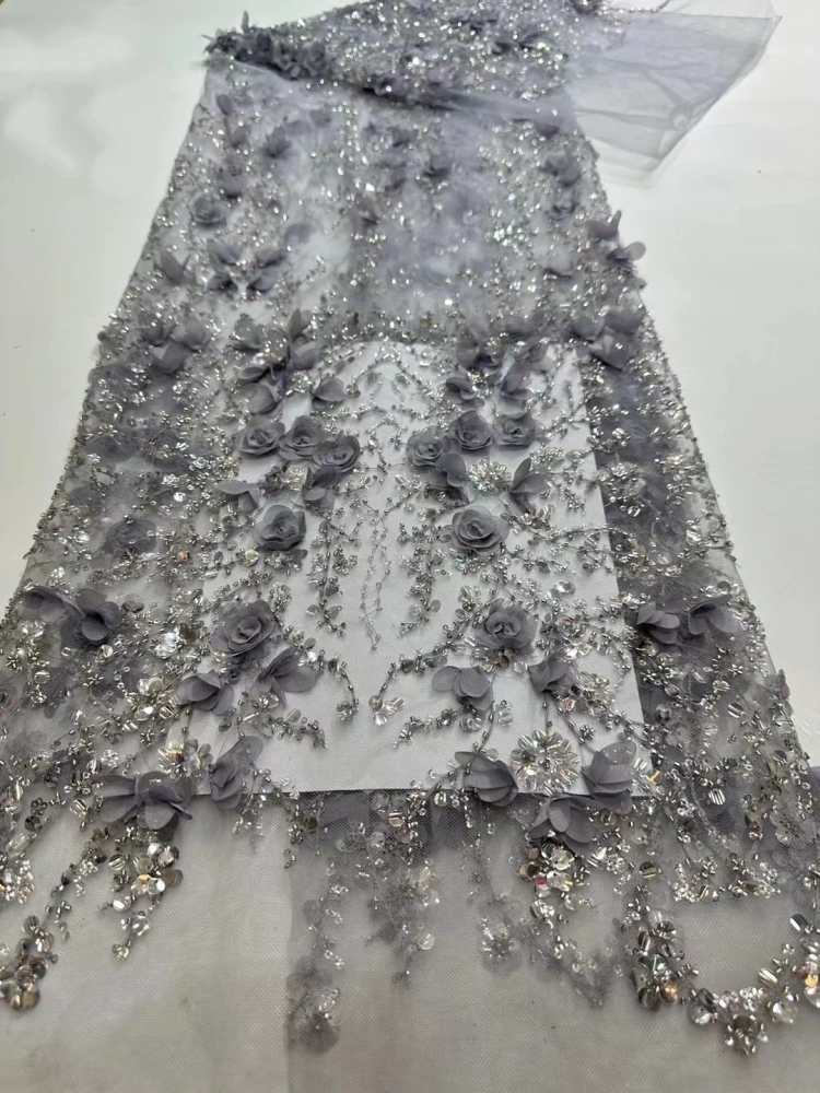 Women's 3D Collective Flowers Embroidery Lace Dress Party Evening Dress Exquisite Beads Sequin Top Quality Latest Hot Selling 5Y