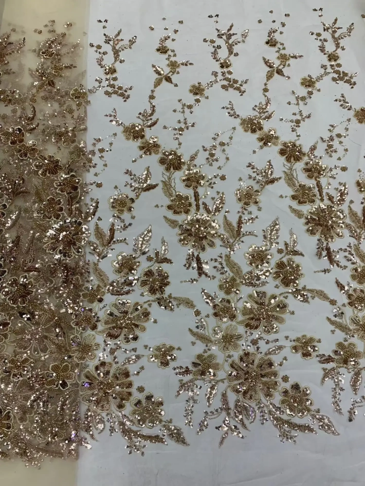 Luxury Noble Exquisite High-end New Fashion Design Fabric Handmade Embroidery Net Lace Beads For Making Women Wedding  Dress