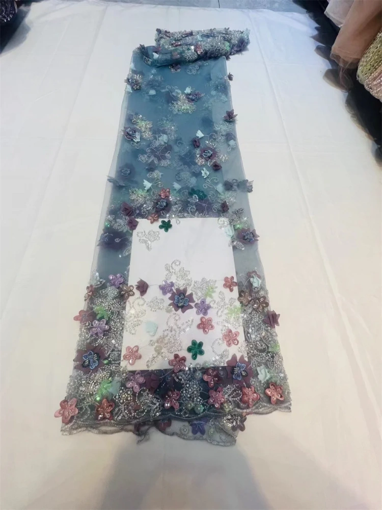 Dignified Unique Charm Exquisite New Fashion Design Fabric Handmade 3D Embroidery Net Lace Beads For Making Women Wedding  Dress