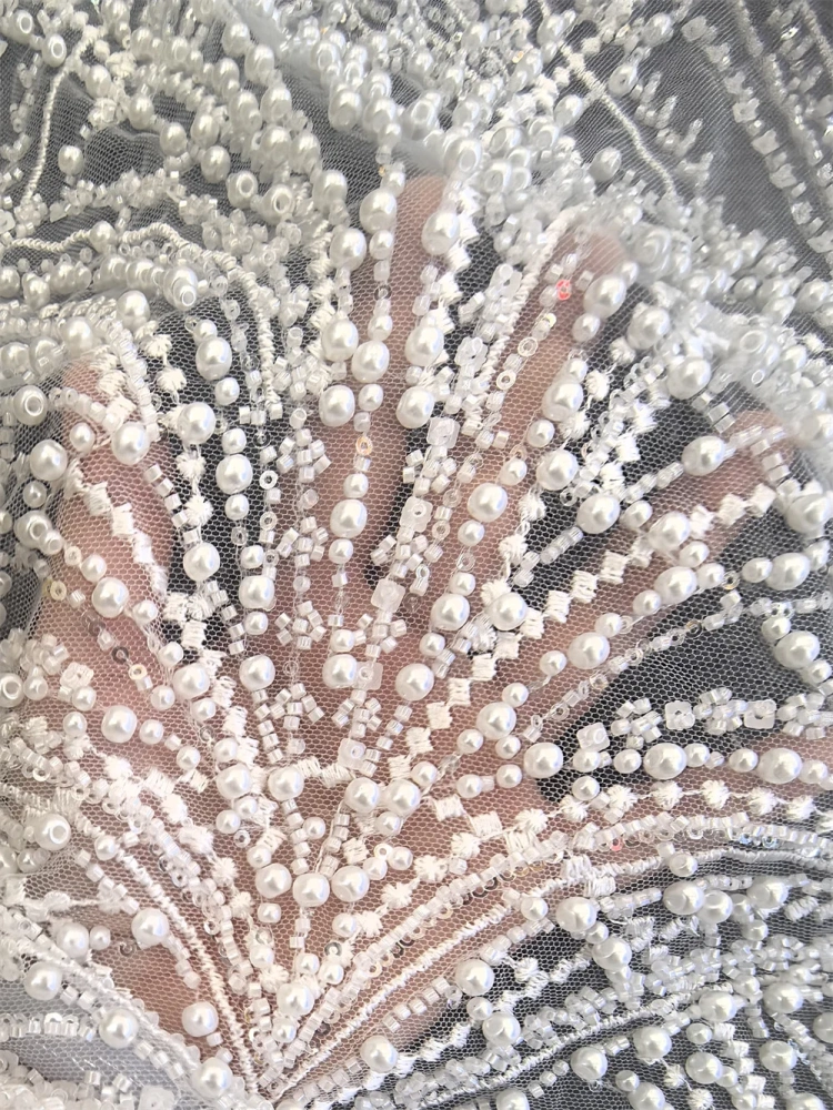 Exquisite Dignified Light Luxury New Fashion Design Fabric Handmade Embroidery Net Lace Beads For Making Women Wedding  Dress