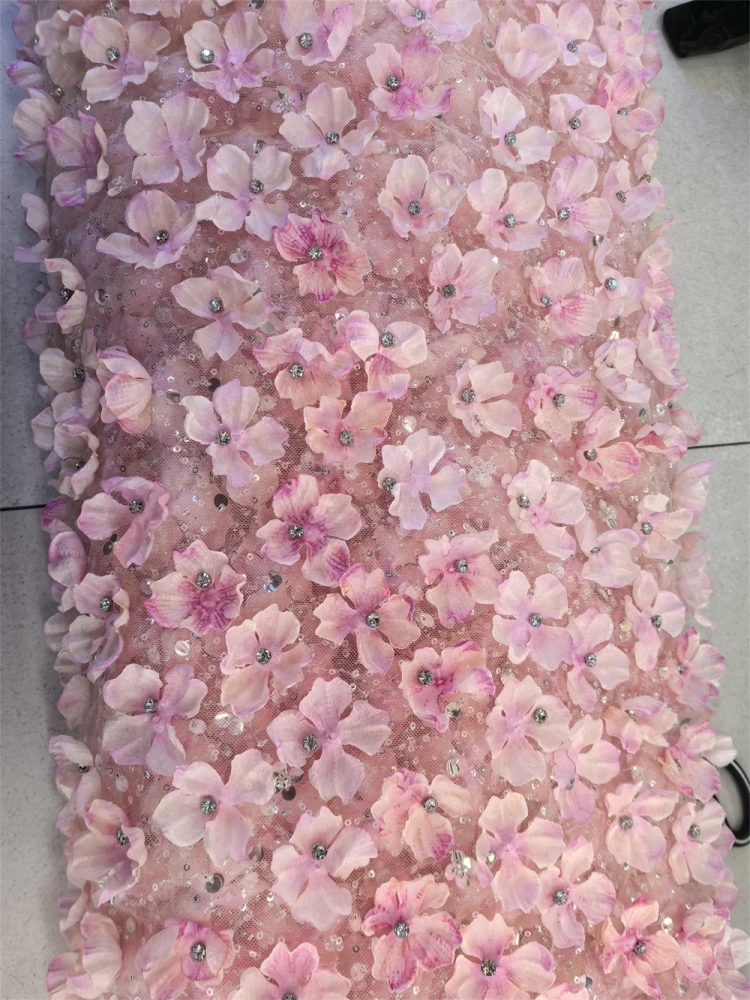Elegance Luxury Exquisite Unique New Fashion Design Fabric Handmade 3D Embroidery Net Lace Beads For Making Women Wedding  Dress