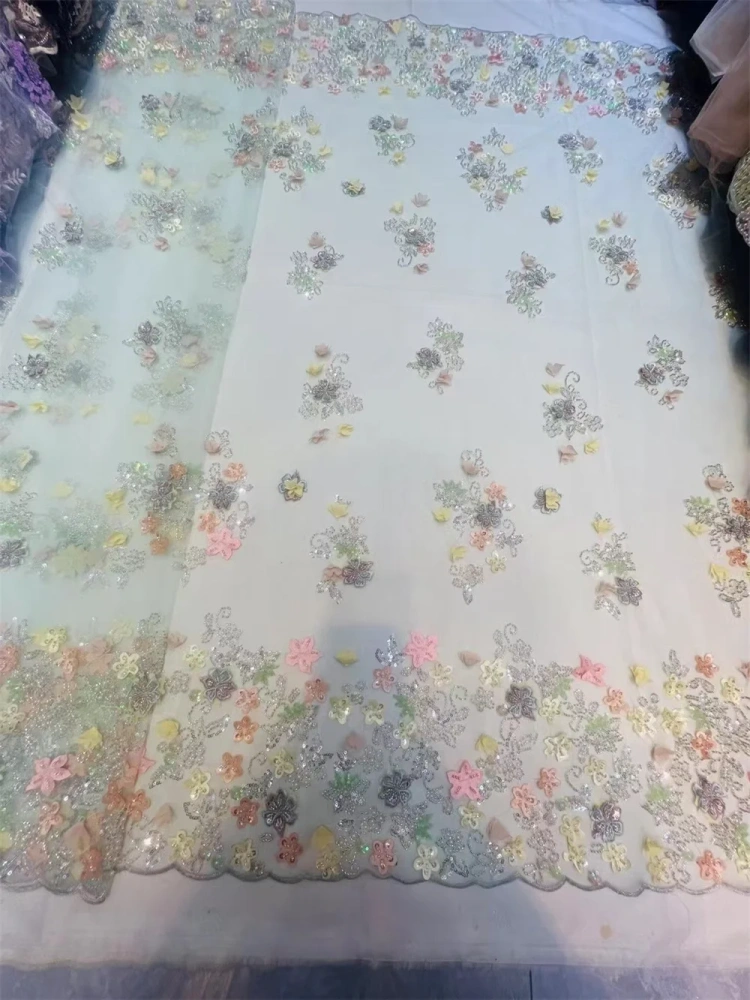 Dignified Unique Charm Exquisite New Fashion Design Fabric Handmade 3D Embroidery Net Lace Beads For Making Women Wedding  Dress