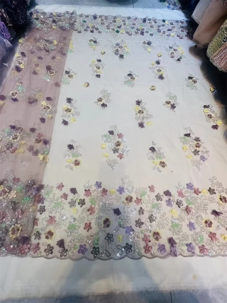 Dignified Unique Charm Exquisite New Fashion Design Fabric Handmade 3D Embroidery Net Lace Beads For Making Women Wedding  Dress