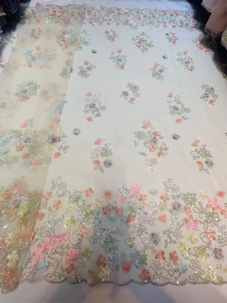 Dignified Unique Charm Exquisite New Fashion Design Fabric Handmade 3D Embroidery Net Lace Beads For Making Women Wedding  Dress
