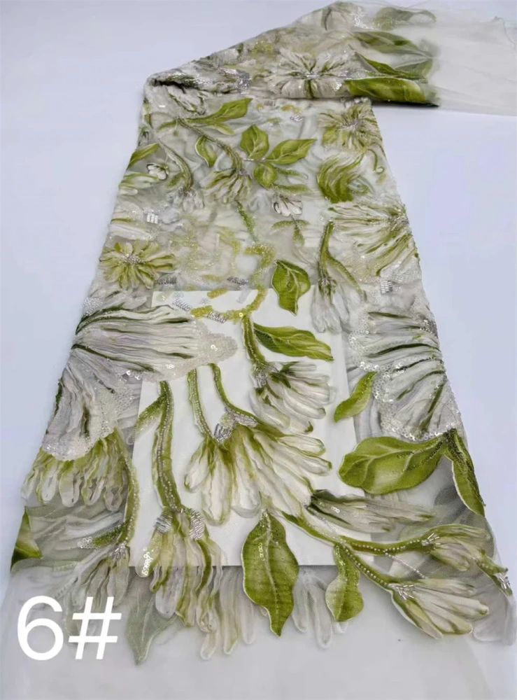 Unique High-end Elegance Luxury New Fashion Design Fabric Handmade 3D Embroidery Net Lace Beads For Making Women Wedding  Dress
