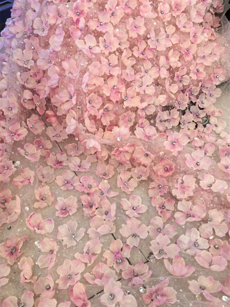 Elegance Luxury Exquisite Unique New Fashion Design Fabric Handmade 3D Embroidery Net Lace Beads For Making Women Wedding  Dress
