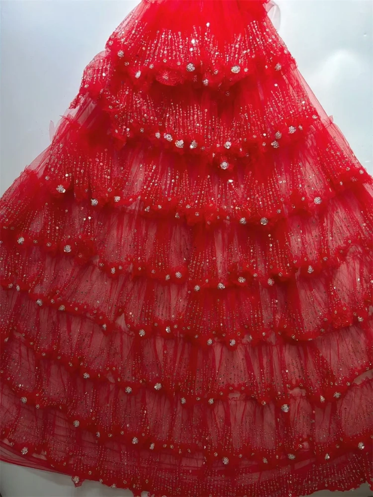 Unique charm High-end Elegance New Fashion Design Fabric Handmade 3D Embroidery Net Lace Beads For Making Women Wedding  Dress