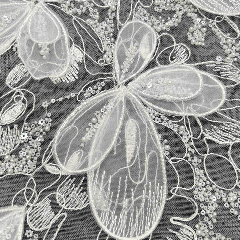 Exquisite Elegance Luxury High-end New Fashion Design Fabric Handmade Embroidery Net Lace Beads For Making Women Wedding  Dress