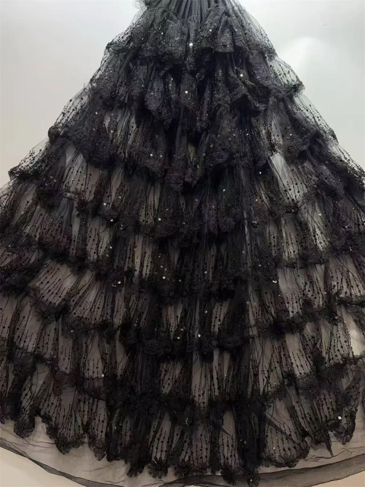 Unique charm High-end Elegance New Fashion Design Fabric Handmade 3D Embroidery Net Lace Beads For Making Women Wedding  Dress