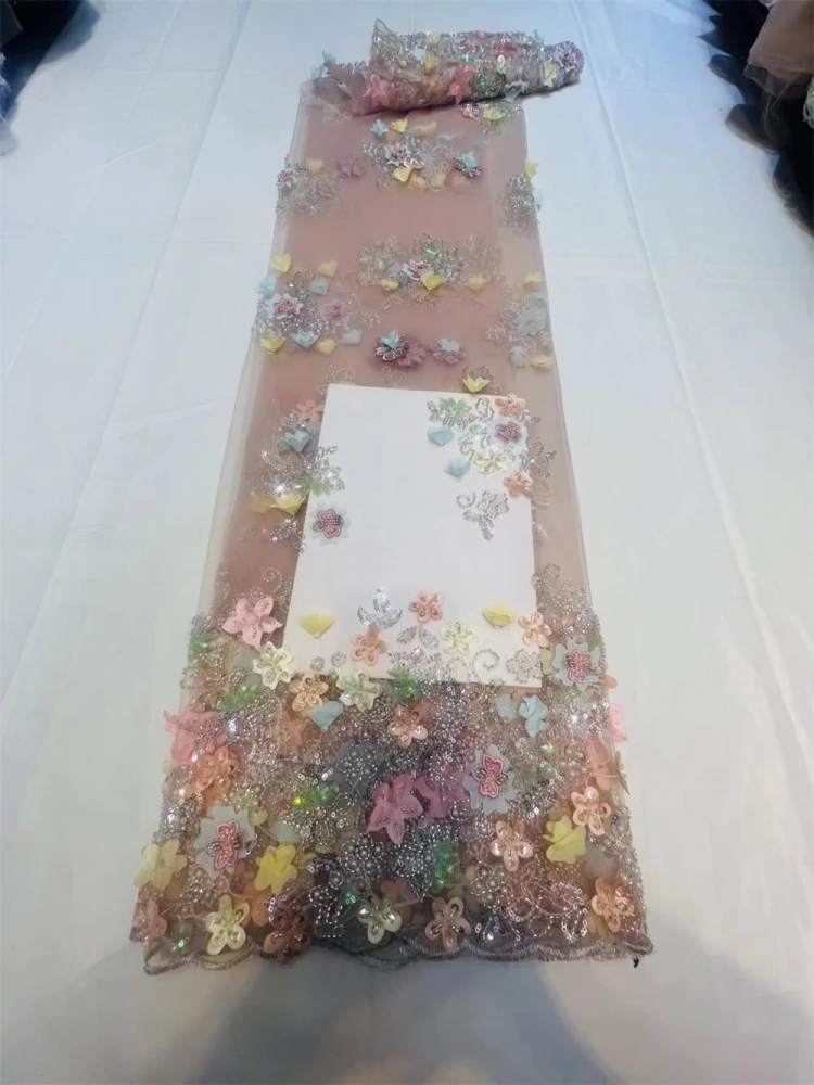 Dignified Unique Charm Exquisite New Fashion Design Fabric Handmade 3D Embroidery Net Lace Beads For Making Women Wedding  Dress