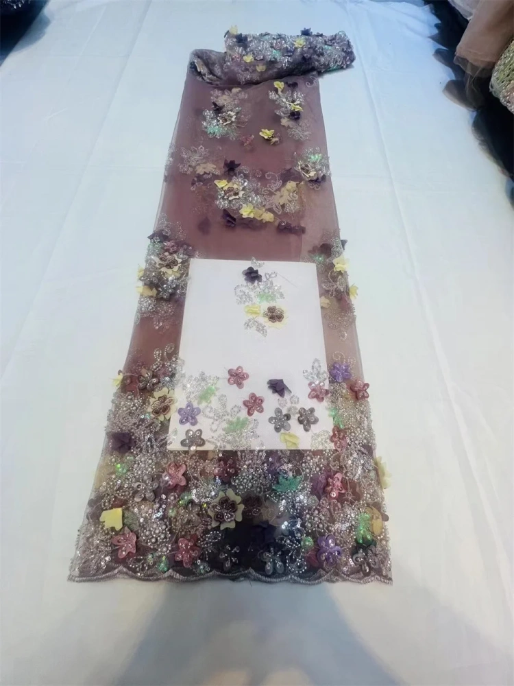 Dignified Unique Charm Exquisite New Fashion Design Fabric Handmade 3D Embroidery Net Lace Beads For Making Women Wedding  Dress