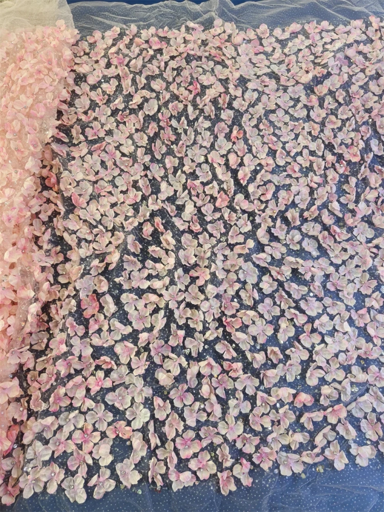 Elegance Luxury Exquisite Unique New Fashion Design Fabric Handmade 3D Embroidery Net Lace Beads For Making Women Wedding  Dress