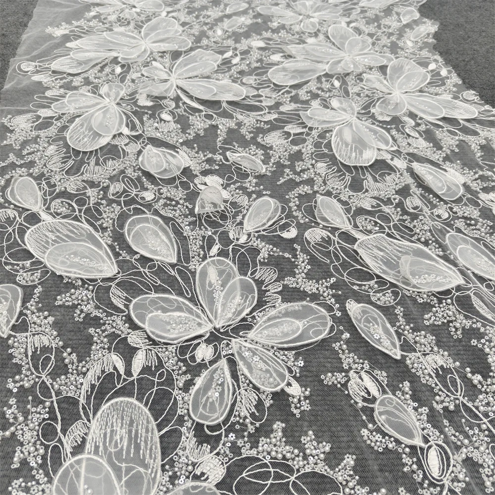 Exquisite Elegance Luxury High-end New Fashion Design Fabric Handmade Embroidery Net Lace Beads For Making Women Wedding  Dress