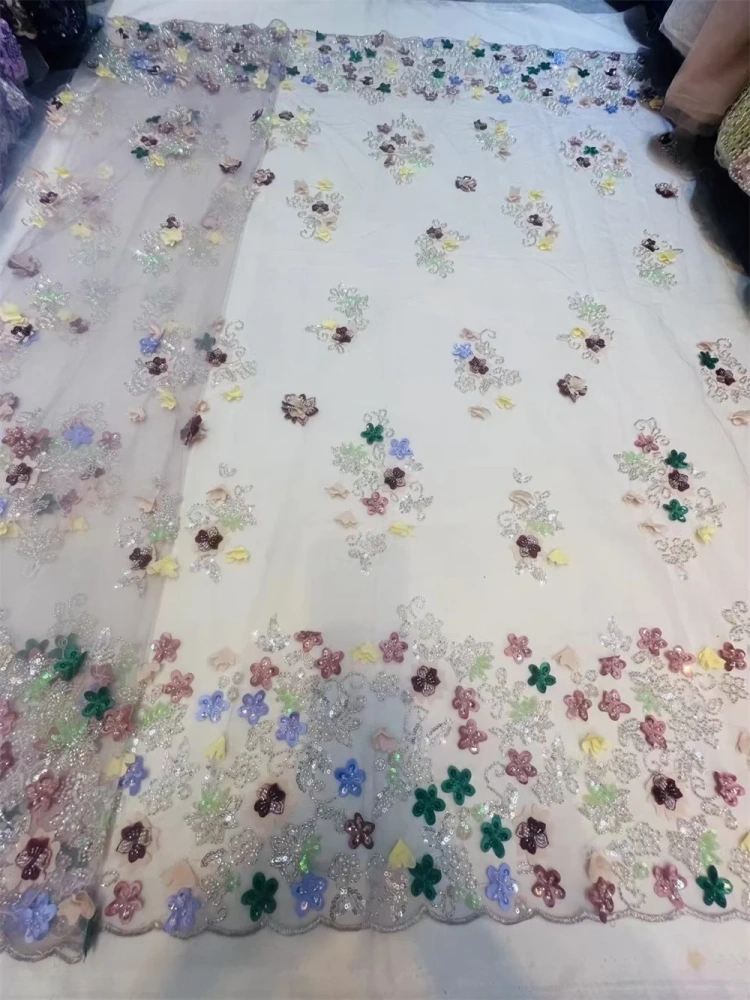 Dignified Unique Charm Exquisite New Fashion Design Fabric Handmade 3D Embroidery Net Lace Beads For Making Women Wedding  Dress