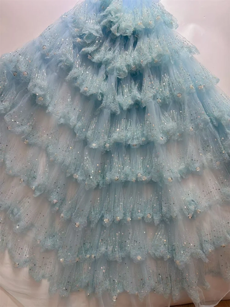 Unique charm High-end Elegance New Fashion Design Fabric Handmade 3D Embroidery Net Lace Beads For Making Women Wedding  Dress