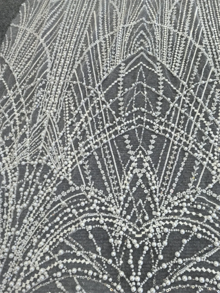 Exquisite Dignified Light Luxury New Fashion Design Fabric Handmade Embroidery Net Lace Beads For Making Women Wedding  Dress