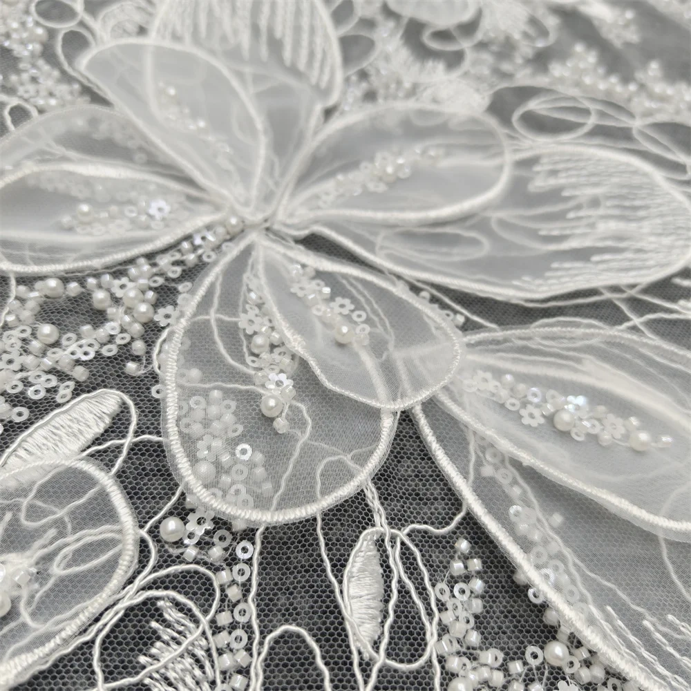 Exquisite Elegance Luxury High-end New Fashion Design Fabric Handmade Embroidery Net Lace Beads For Making Women Wedding  Dress